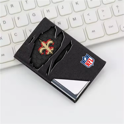 Custom Name New Orleans Saints Card Holder PU Leather Name Card Holder Card Case Stainless Steel Credit Cards Pocket V1