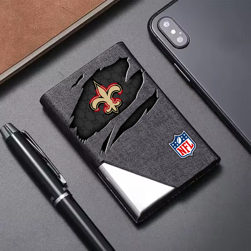 Custom Name New Orleans Saints Card Holder PU Leather Name Card Holder Card Case Stainless Steel Credit Cards Pocket V1