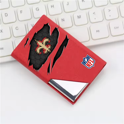 Custom Name New Orleans Saints Card Holder PU Leather Name Card Holder Card Case Stainless Steel Credit Cards Pocket V1