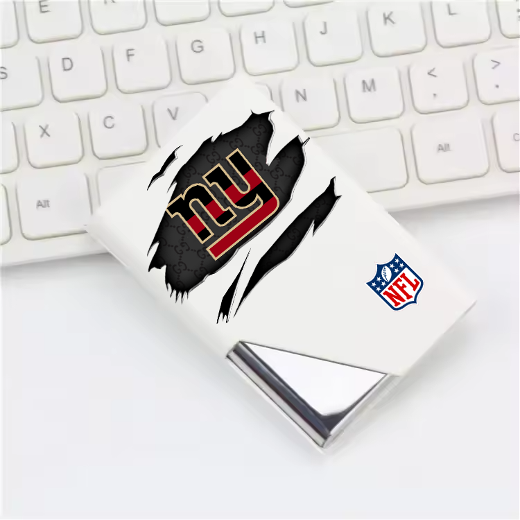 Custom Name New York Giants Card Holder PU Leather Name Card Holder Card Case Stainless Steel Credit Cards Pocket V1