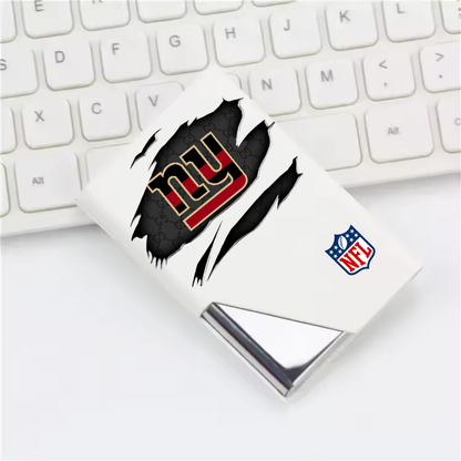 Custom Name New York Giants Card Holder PU Leather Name Card Holder Card Case Stainless Steel Credit Cards Pocket V1