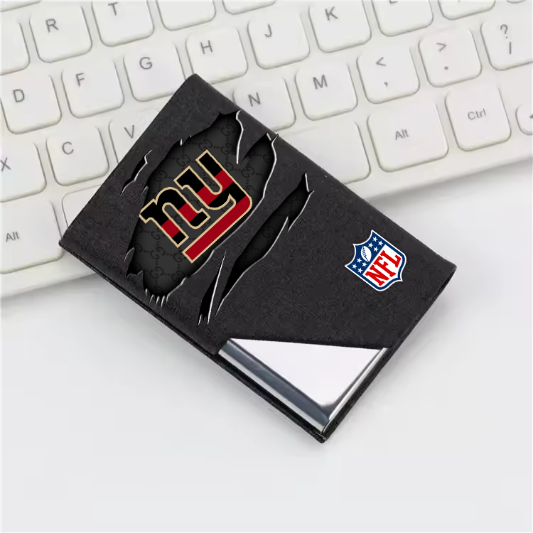 Custom Name New York Giants Card Holder PU Leather Name Card Holder Card Case Stainless Steel Credit Cards Pocket V1