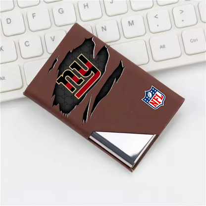 Custom Name New York Giants Card Holder PU Leather Name Card Holder Card Case Stainless Steel Credit Cards Pocket V1