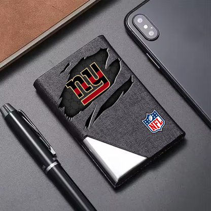Custom Name New York Giants Card Holder PU Leather Name Card Holder Card Case Stainless Steel Credit Cards Pocket V1