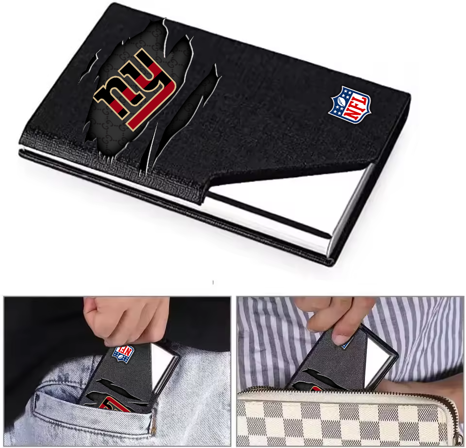 Custom Name New York Giants Card Holder PU Leather Name Card Holder Card Case Stainless Steel Credit Cards Pocket V1