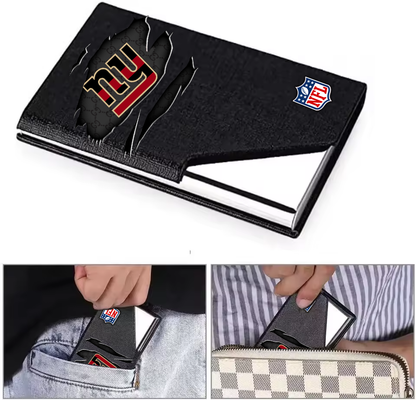 Custom Name New York Giants Card Holder PU Leather Name Card Holder Card Case Stainless Steel Credit Cards Pocket V1