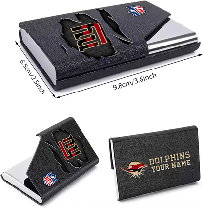 Custom Name New York Giants Card Holder PU Leather Name Card Holder Card Case Stainless Steel Credit Cards Pocket V1