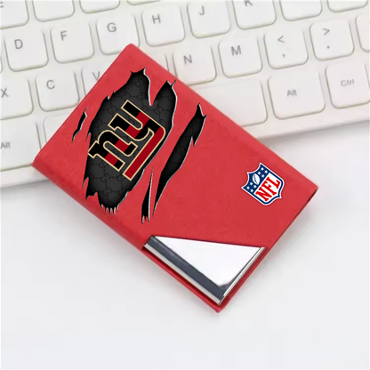 Custom Name New York Giants Card Holder PU Leather Name Card Holder Card Case Stainless Steel Credit Cards Pocket V1