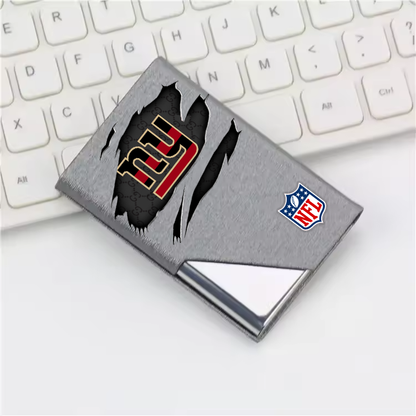 Custom Name New York Giants Card Holder PU Leather Name Card Holder Card Case Stainless Steel Credit Cards Pocket V1