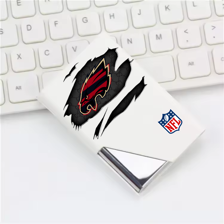 Custom Name Philadelphia Eagles Card Holder PU Leather Name Card Holder Card Case Stainless Steel Credit Cards Pocket V1
