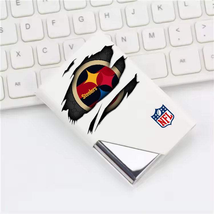 Custom Name Pittsburgh Steelers Card Holder PU Leather Name Card Holder Card Case Stainless Steel Credit Cards Pocket V1