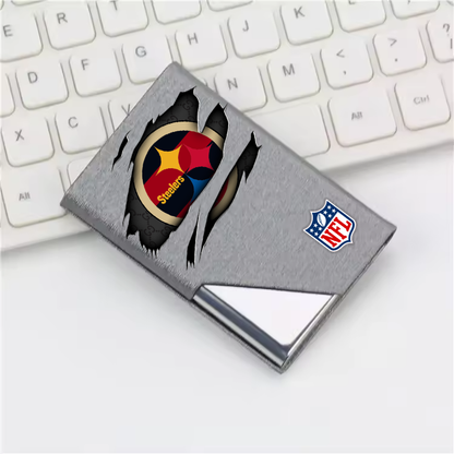 Custom Name Pittsburgh Steelers Card Holder PU Leather Name Card Holder Card Case Stainless Steel Credit Cards Pocket V1