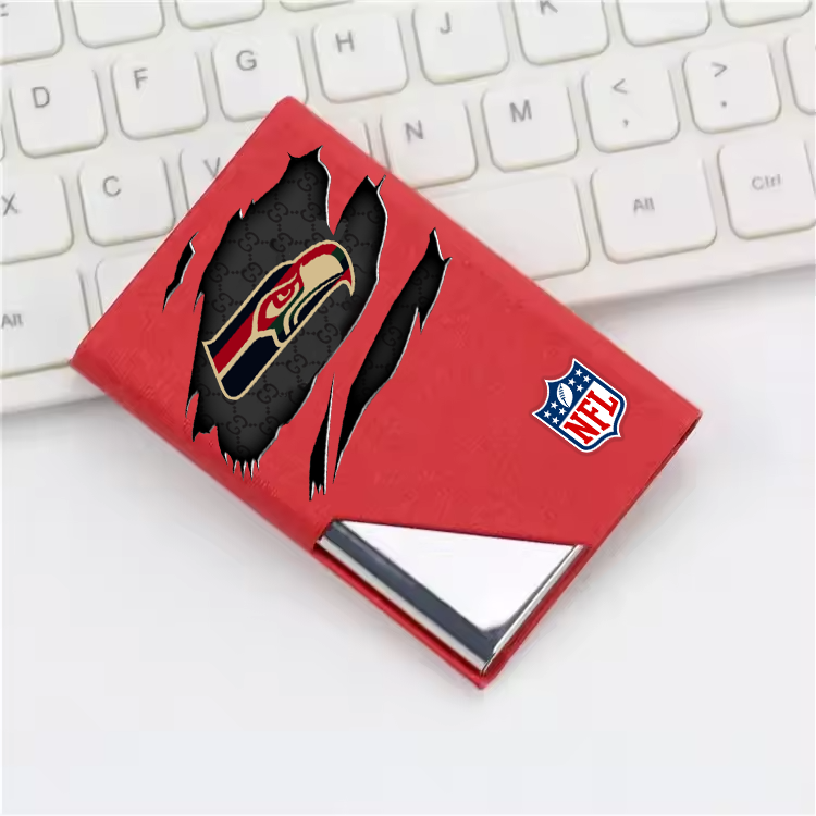 Custom Name Seattle Seahawks Card Holder PU Leather Name Card Holder Card Case Stainless Steel Credit Cards Pocket V1