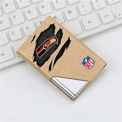 Custom Name Seattle Seahawks Card Holder PU Leather Name Card Holder Card Case Stainless Steel Credit Cards Pocket V1
