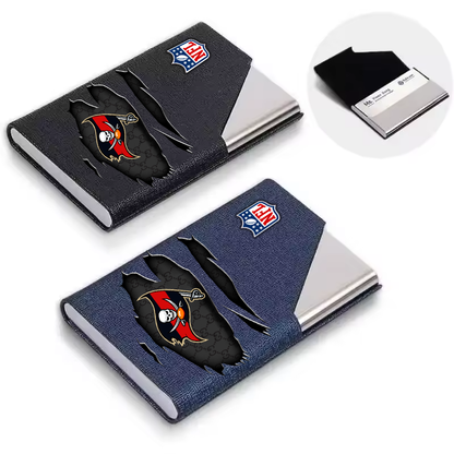 Custom Name Tampa Bay Buccaneers Card Holder PU Leather Name Card Holder Card Case Stainless Steel Credit Cards Pocket V1