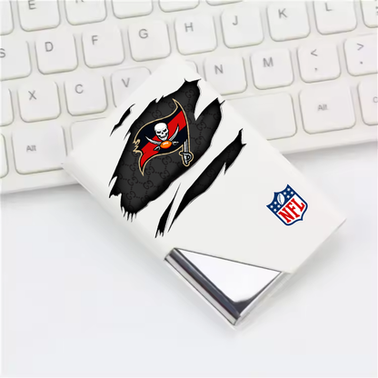 Custom Name Tampa Bay Buccaneers Card Holder PU Leather Name Card Holder Card Case Stainless Steel Credit Cards Pocket V1