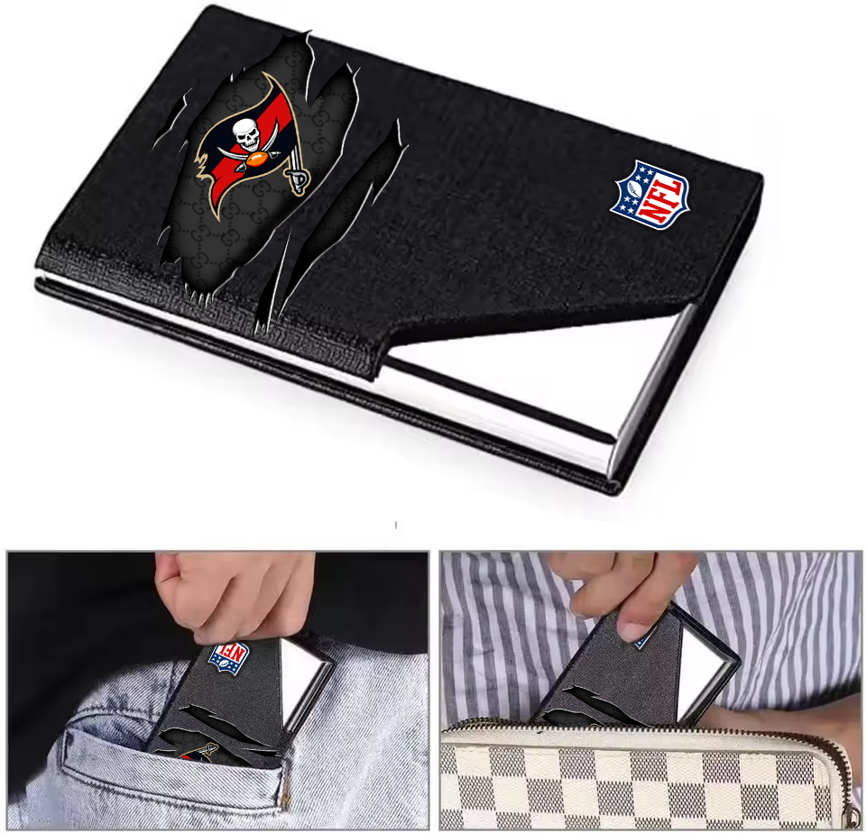 Custom Name Tampa Bay Buccaneers Card Holder PU Leather Name Card Holder Card Case Stainless Steel Credit Cards Pocket V1
