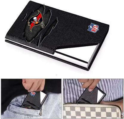 Custom Name Tampa Bay Buccaneers Card Holder PU Leather Name Card Holder Card Case Stainless Steel Credit Cards Pocket V1