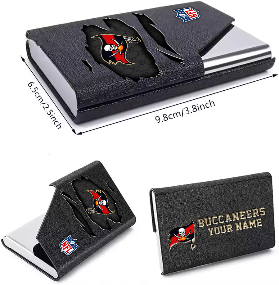 Custom Name Tampa Bay Buccaneers Card Holder PU Leather Name Card Holder Card Case Stainless Steel Credit Cards Pocket V1