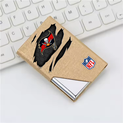Custom Name Tampa Bay Buccaneers Card Holder PU Leather Name Card Holder Card Case Stainless Steel Credit Cards Pocket V1