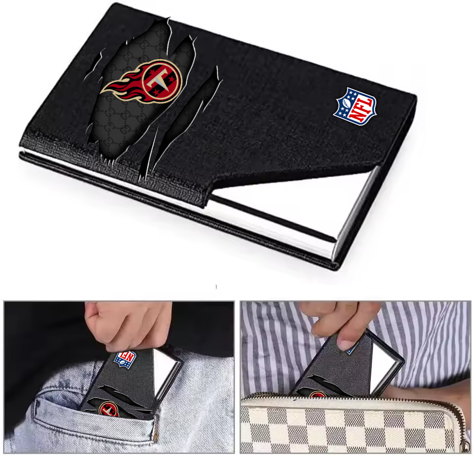 Custom Name Tennessee Titans Card Holder PU Leather Name Card Holder Card Case Stainless Steel Credit Cards Pocket V1