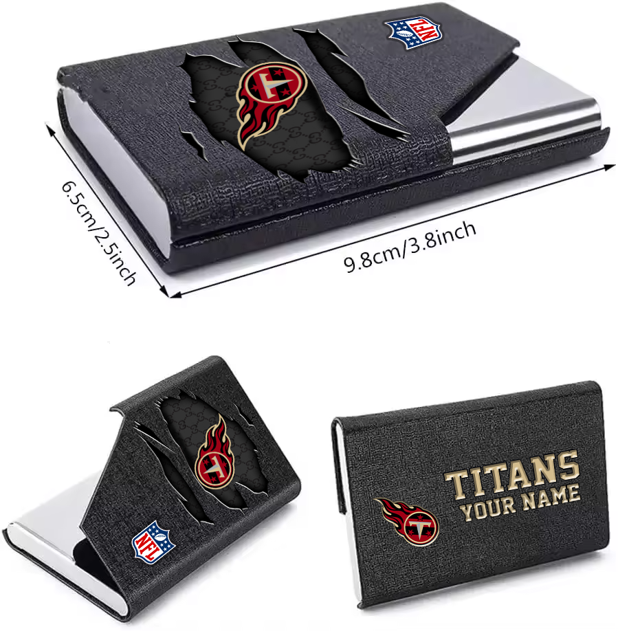 Custom Name Tennessee Titans Card Holder PU Leather Name Card Holder Card Case Stainless Steel Credit Cards Pocket V1