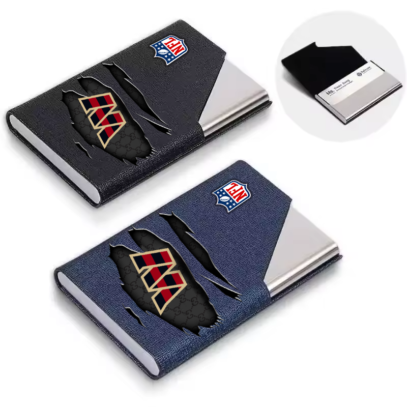 Custom Name Washington Commanders Card Holder PU Leather Name Card Holder Card Case Stainless Steel Credit Cards Pocket V1