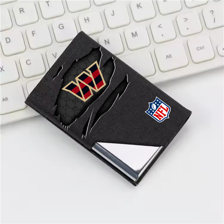 Custom Name Washington Commanders Card Holder PU Leather Name Card Holder Card Case Stainless Steel Credit Cards Pocket V1