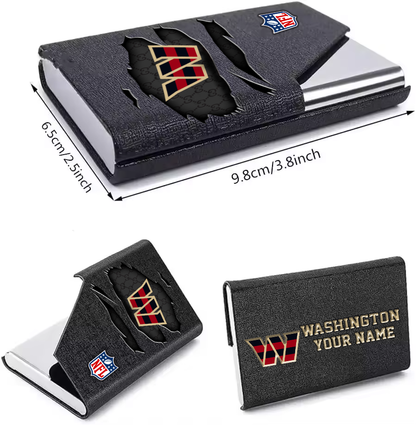 Custom Name Washington Commanders Card Holder PU Leather Name Card Holder Card Case Stainless Steel Credit Cards Pocket V1