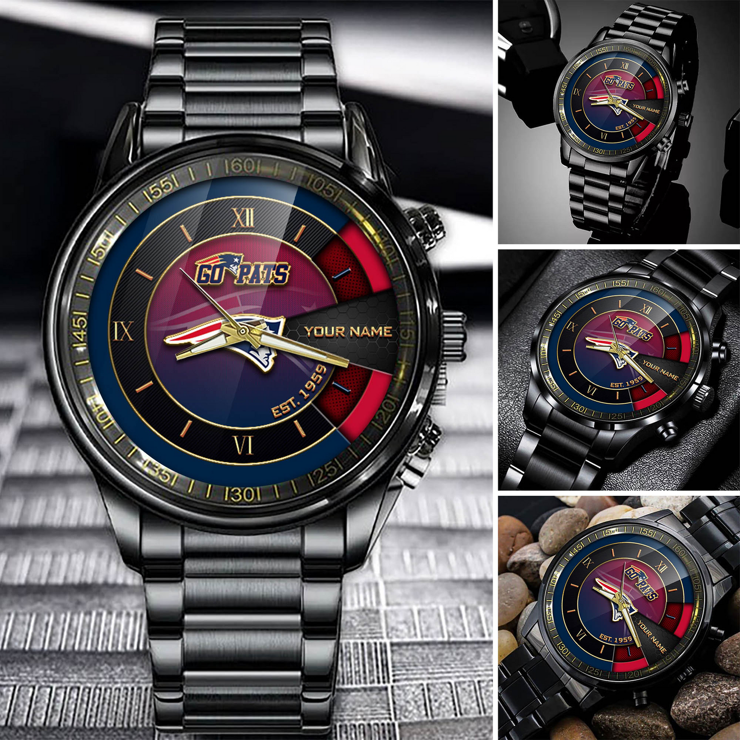 Customize Your Name NEP x NFL Black Fashion Watch Fan Gifts DDT CTND