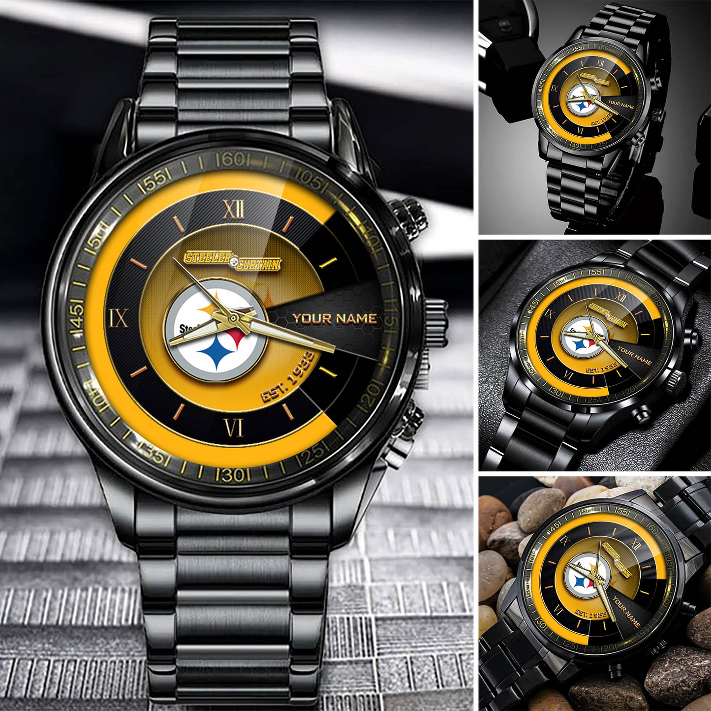 Customize Your Name PS x NFL Black Fashion Watch Fan Gifts DDT CTND