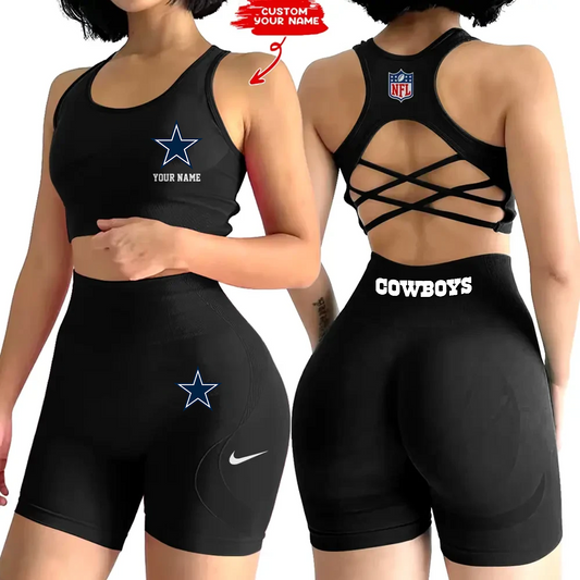 DAL x NFL 2-PCS Women's Seamless Yoga Set Sexy Sport Bra High Waist Sports Shorts DATND TANTD