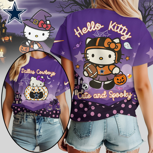 DC Premium NFL Hello Kitty Cute & Spooky Halloween Women Shirt DDT CTND