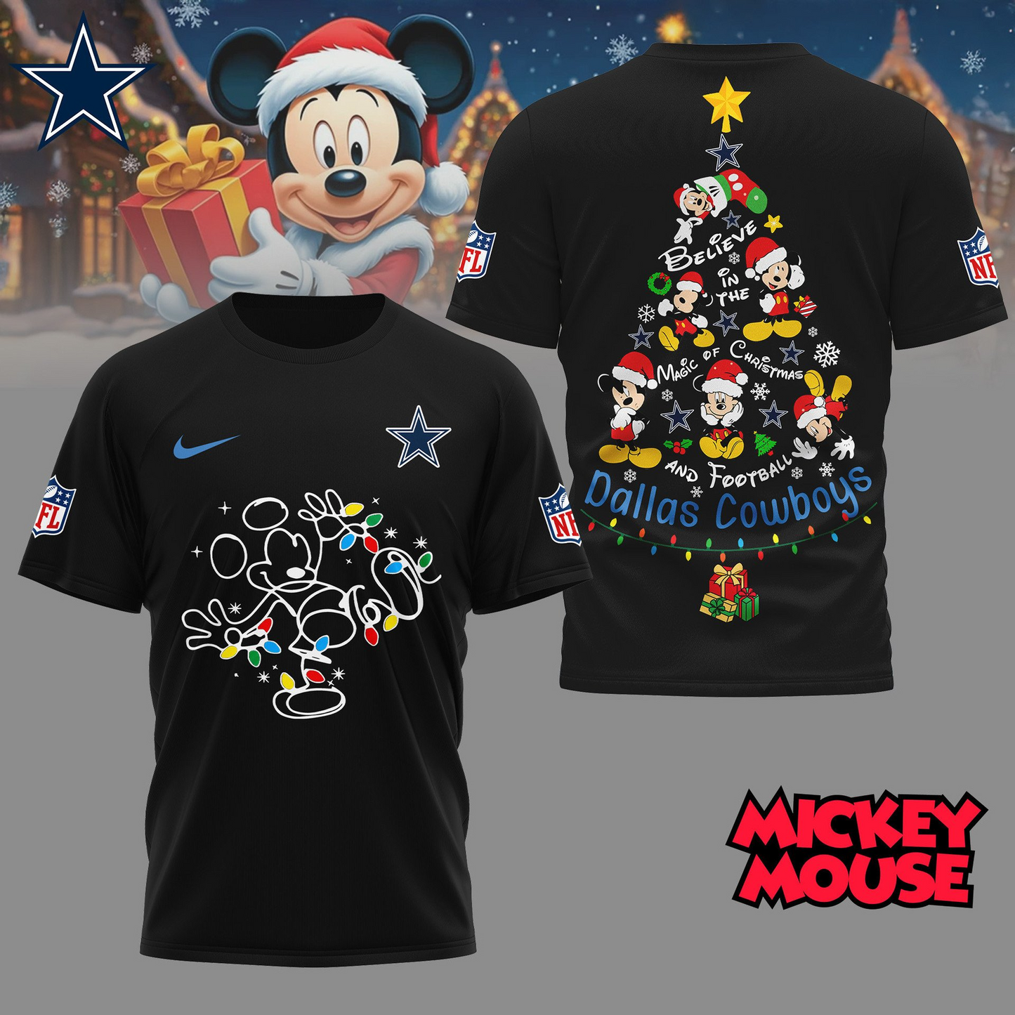 DC Premium NFL Mickey Mouse Christmas 3D Shirt DDT CTND