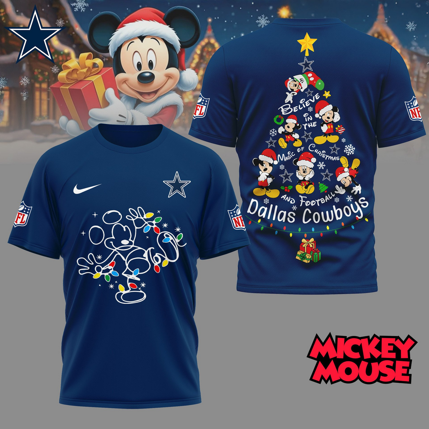 DC Premium NFL Mickey Mouse Christmas 3D Shirt DDT CTND