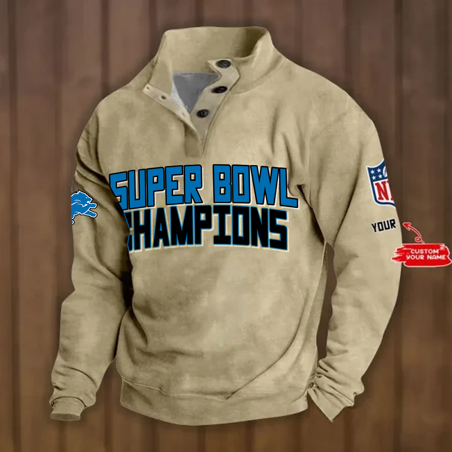 DET x NFL Double Breasted Stand Collar Hoodies DATND TANTD