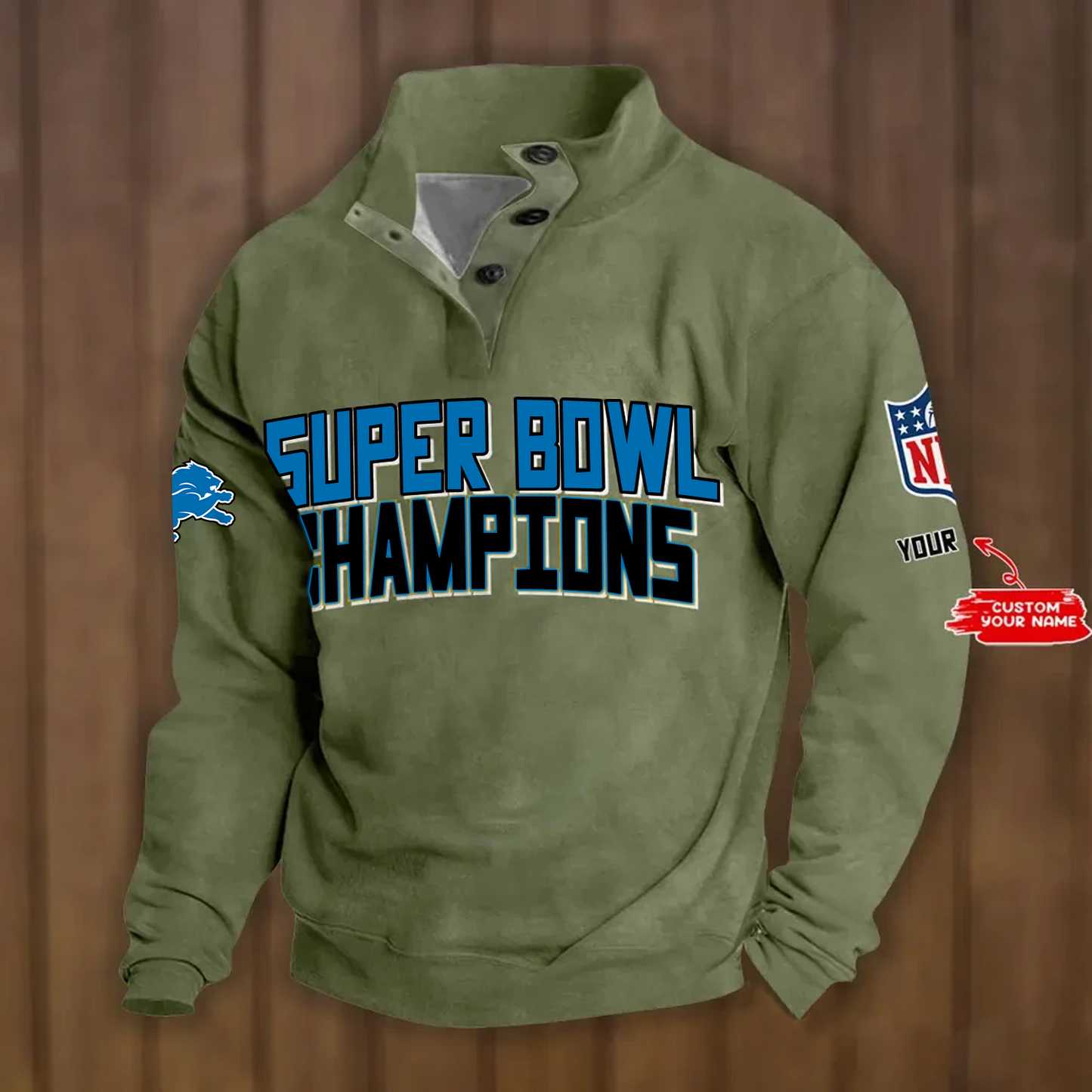 DET x NFL Double Breasted Stand Collar Hoodies DATND TANTD