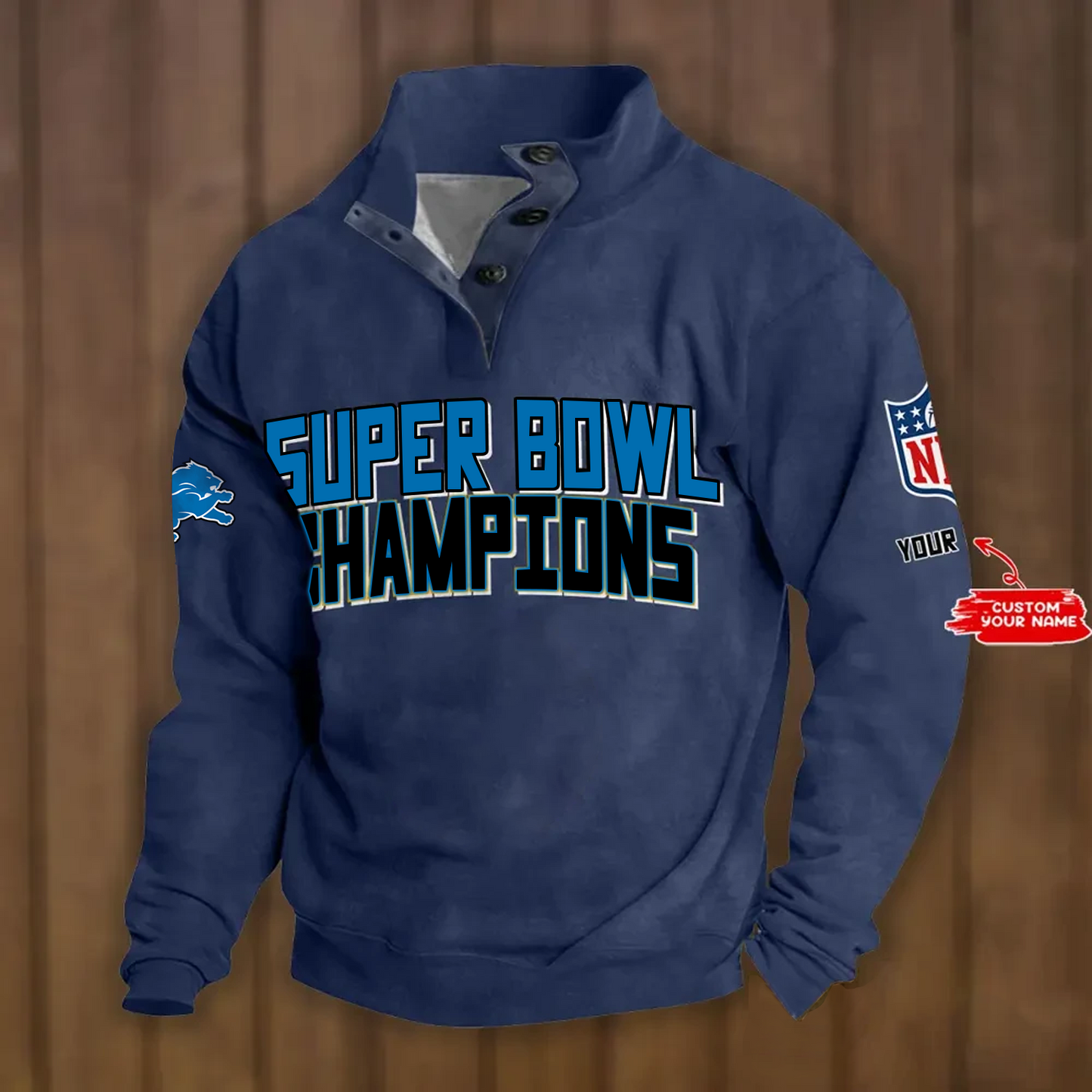 DET x NFL Double Breasted Stand Collar Hoodies DATND TANTD