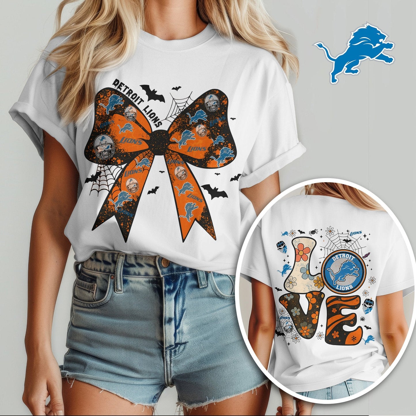 DET x NFL Halloween Bow 3D Shirt 0409 DatND DVT