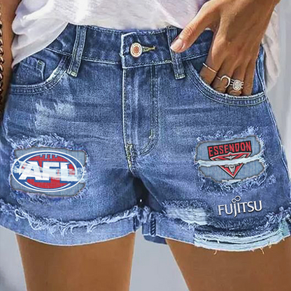Essendon Bombers AFL 2025 Print Fashion Denim Shorts TM V1