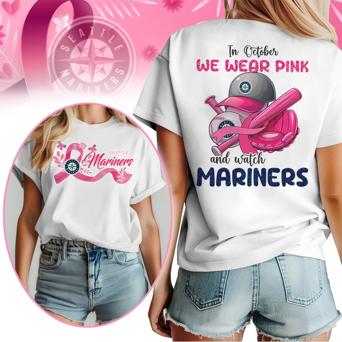 In October We Wear Pink And Watch MLB SM Shirt DDT NTL