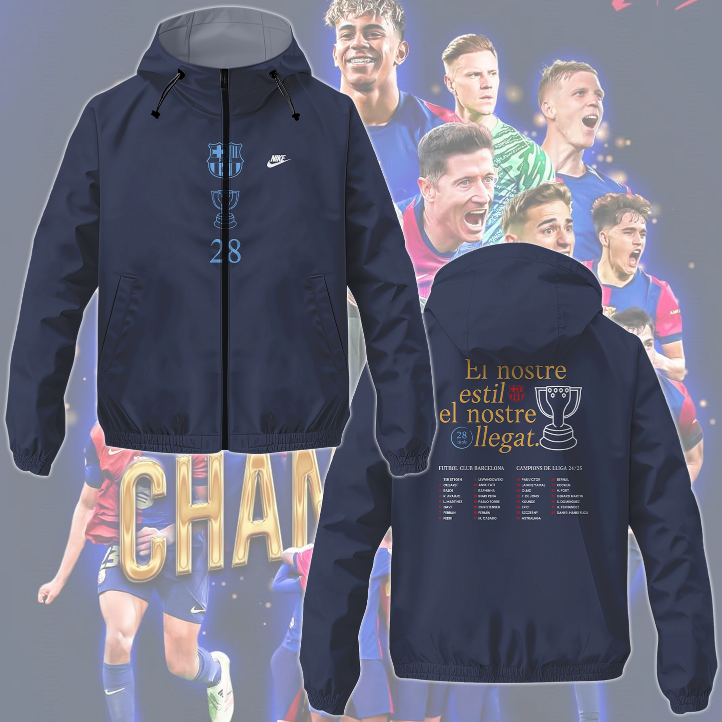 FC Barcelona 2025 Champions La Liga Newes Windbreaker Jacket TM NTA V3