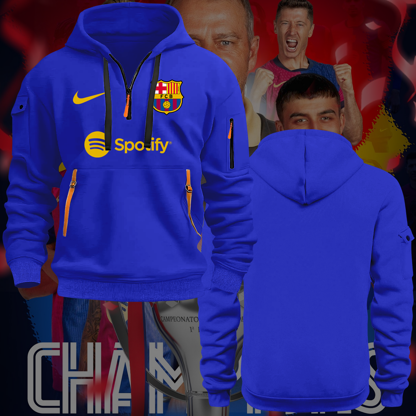 FC Barcelona 2025 Champions La Liga Newes Zipper Hoodie TM NTA V2