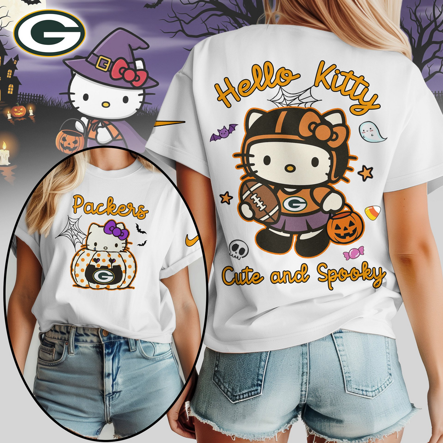 GBP Premium NFL Hello Kitty Cute & Spooky Halloween Women Shirt DDT CTND