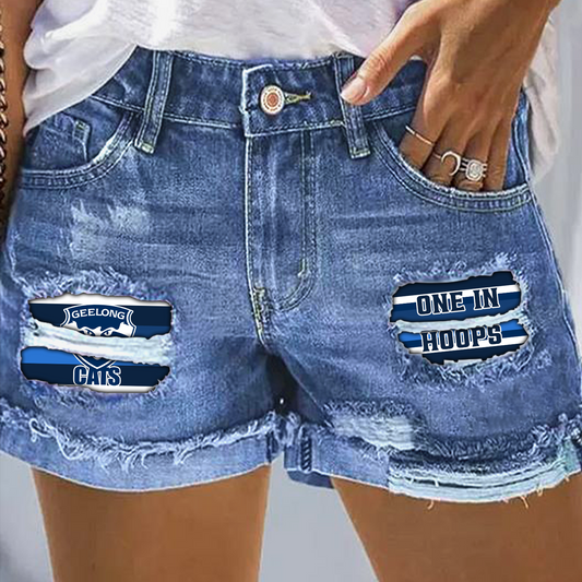 Geelong Cats AFL 2025 Rip Print Fashion Denim Shorts TM NTA V1