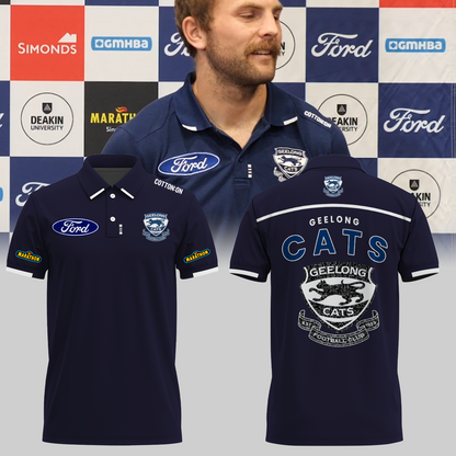 Geelong Football Club AFL 2025 Cats One In Hoops Limited Edition Polo Shirt TM V22