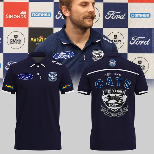 Geelong Football Club AFL 2025 Cats One In Hoops Limited Edition Polo Shirt TM V22
