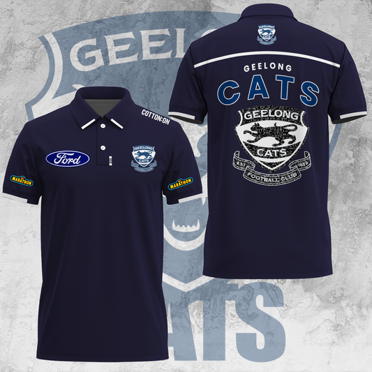 Geelong Football Club AFL 2025 Cats One In Hoops Limited Edition Polo Shirt TM V27