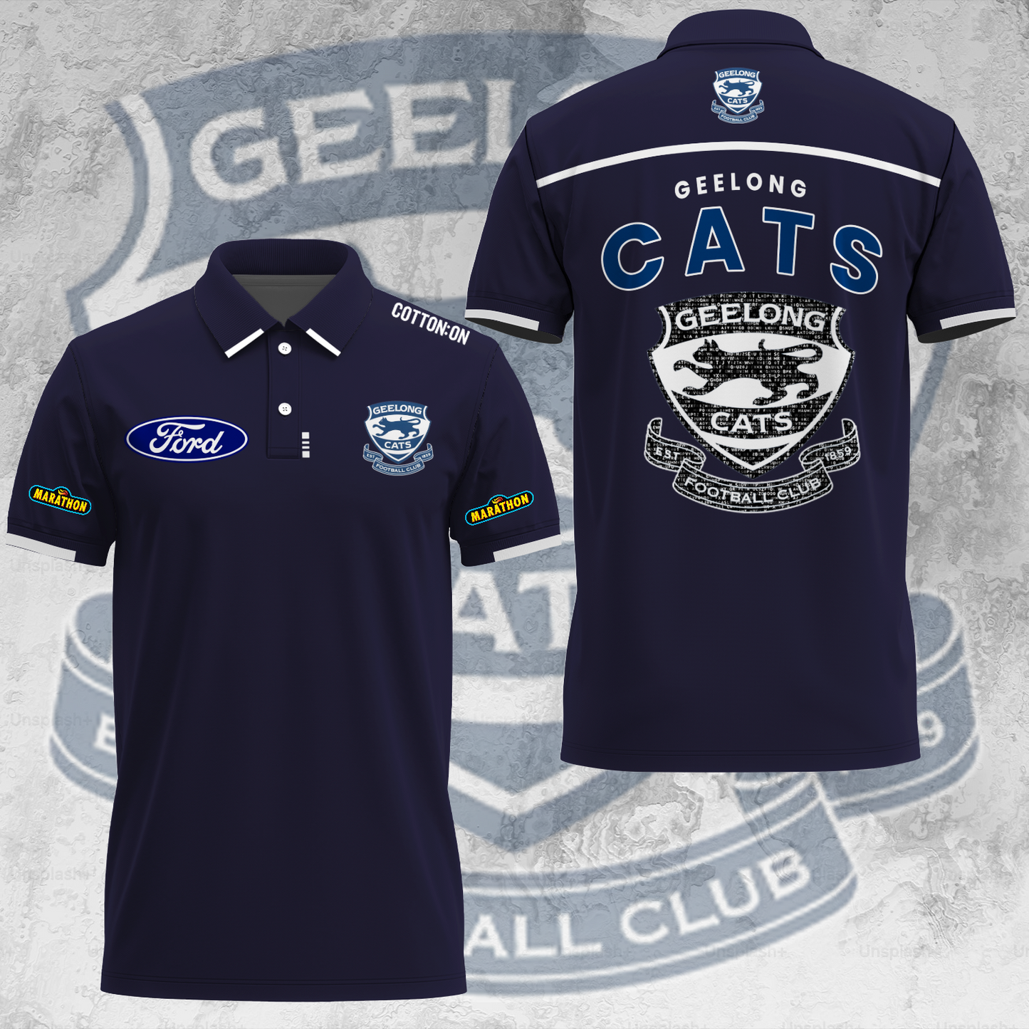 Geelong Football Club AFL 2025 Cats One In Hoops Limited Edition Polo Shirt TM V28