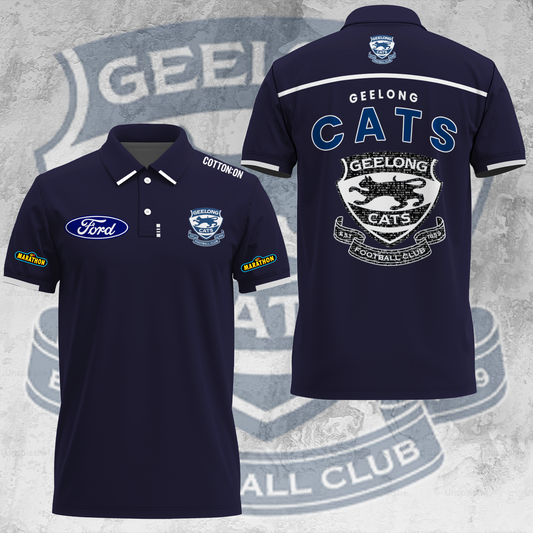 Geelong Football Club AFL 2025 Cats One In Hoops Limited Edition Polo Shirt TM V28